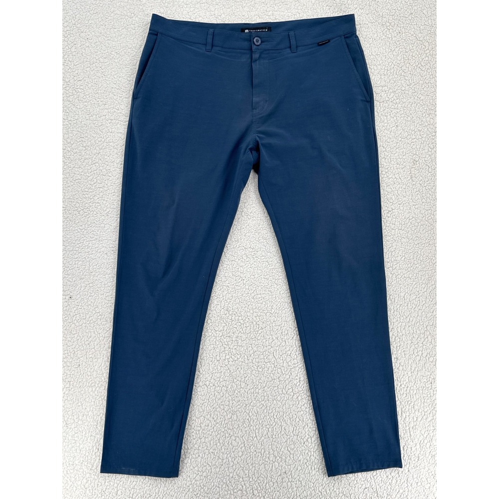 TravisMathew Open To Close Tech Chino Pants Men Size 38 Dress Blue Tapered Fit